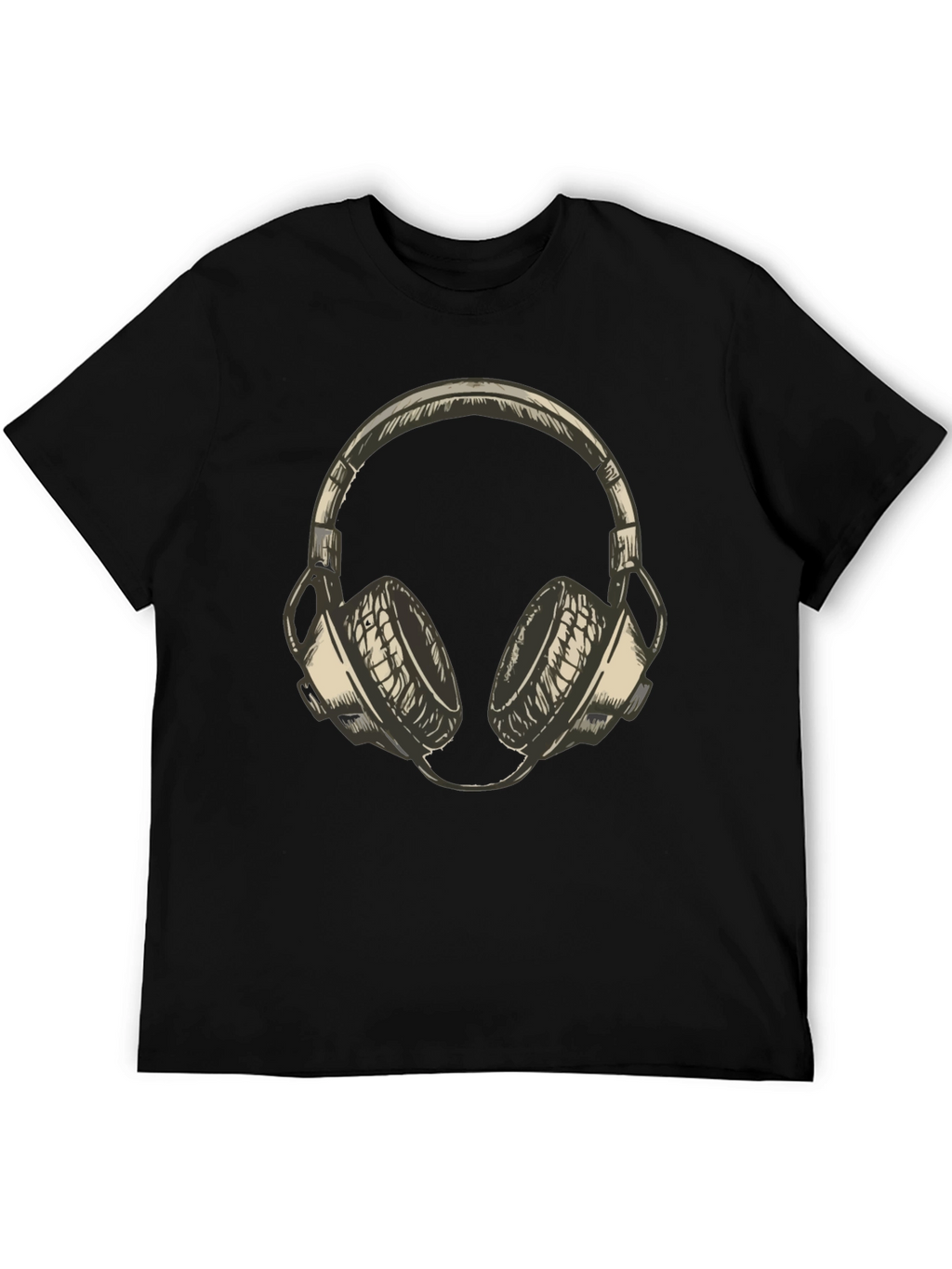 Mens Black T-Shirt with Headphone Graphic