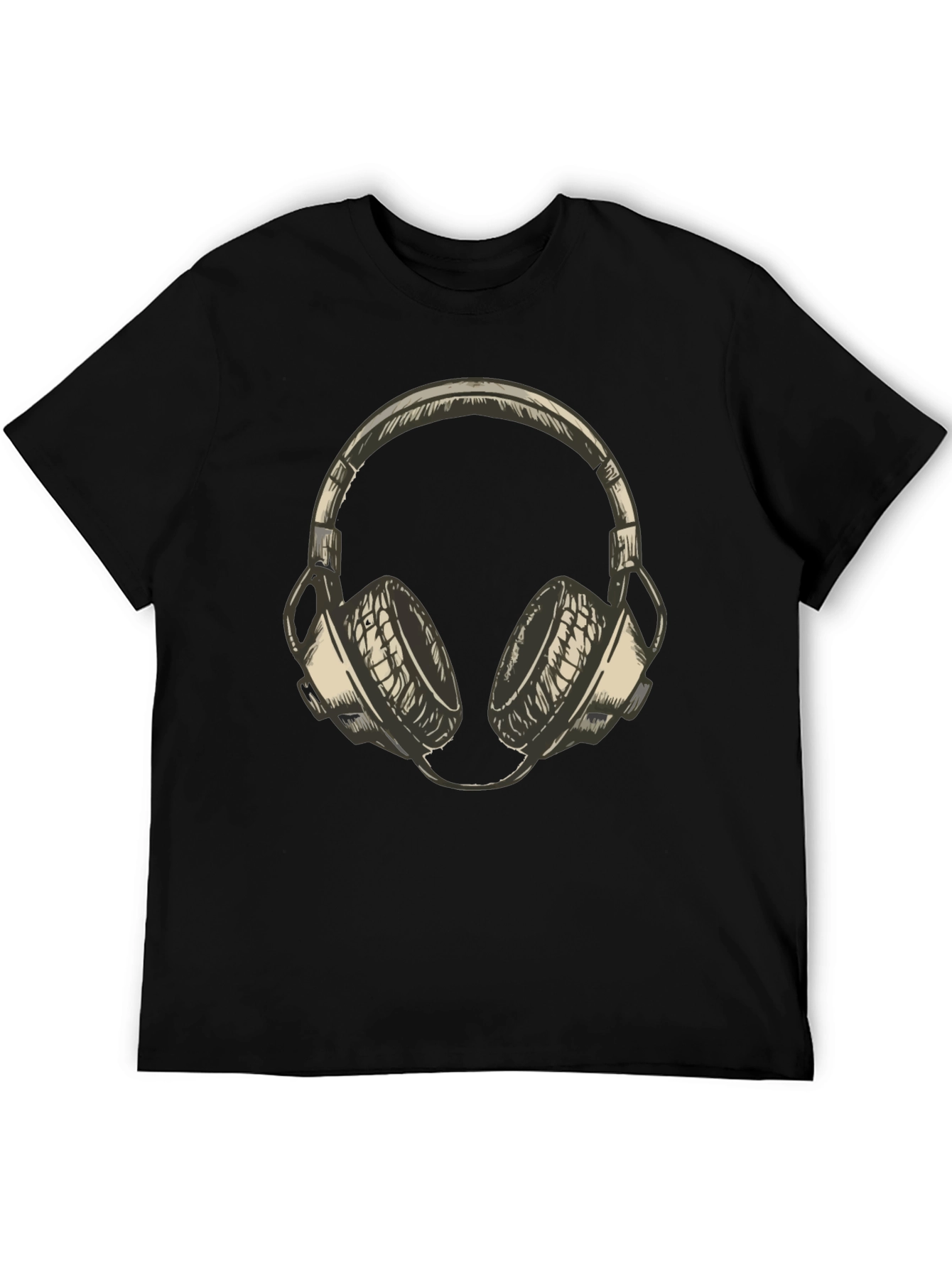 Mens Black T-Shirt with Headphone Graphic