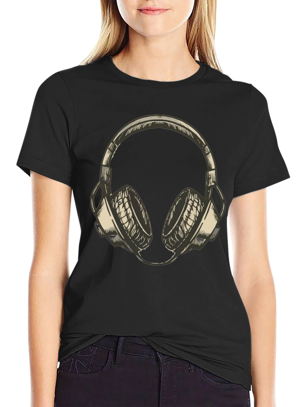 Mens Black T-Shirt with Headphone Graphic