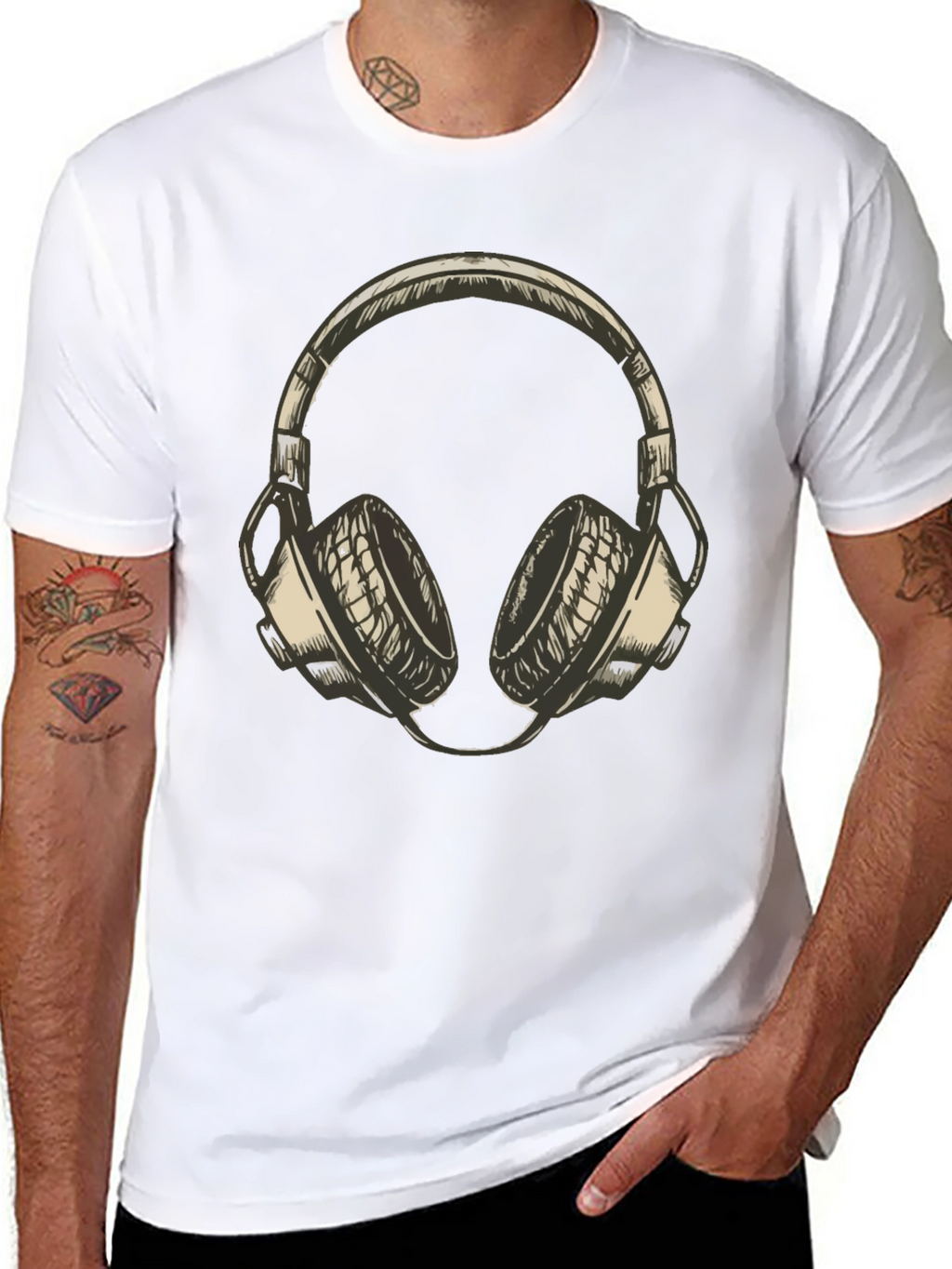 Mens Black T-Shirt with Headphone Graphic