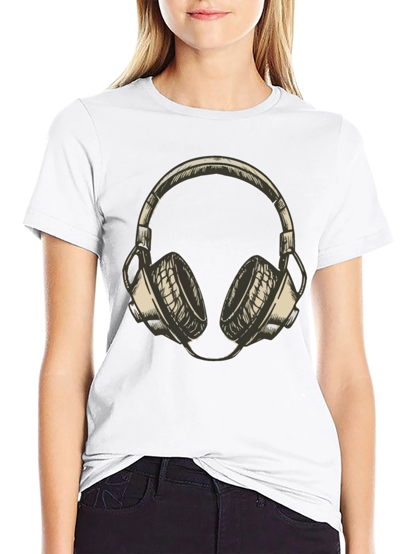 Mens Black T-Shirt with Headphone Graphic