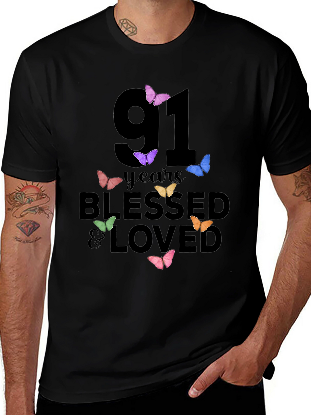 91 Years Blessed & Loved Butterfly T-Shirt