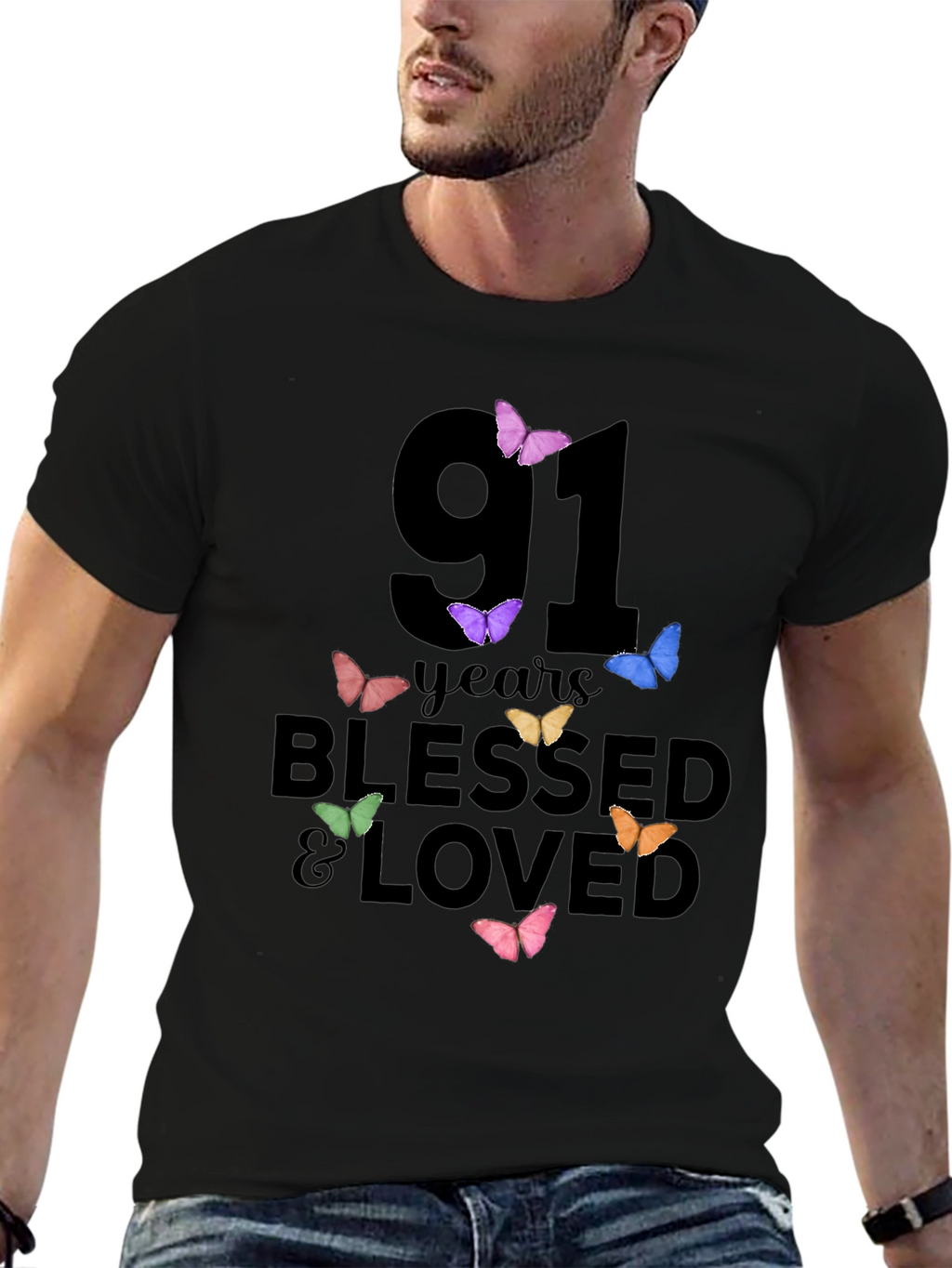 91 Years Blessed & Loved Butterfly T-Shirt