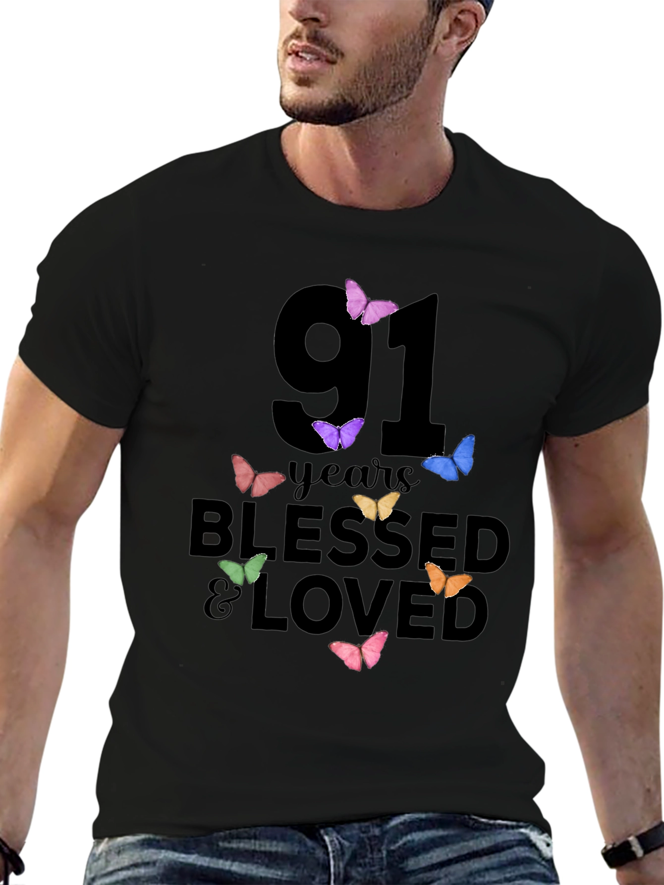 91 Years Blessed & Loved Butterfly T-Shirt