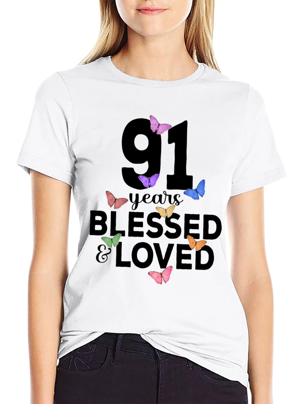 91 Years Blessed & Loved Butterfly T-Shirt