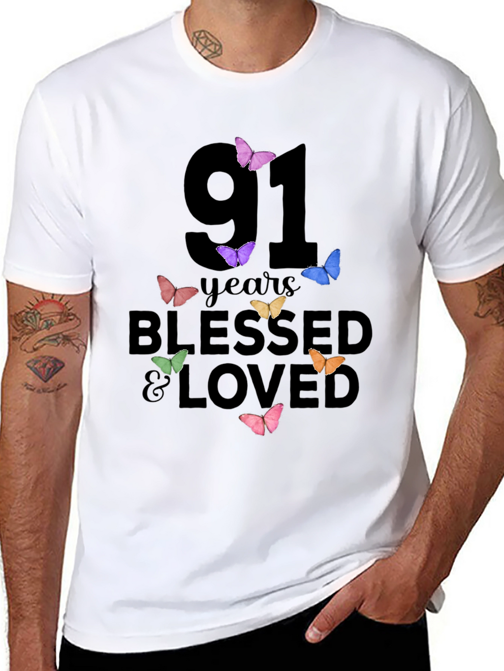 91 Years Blessed & Loved Butterfly T-Shirt