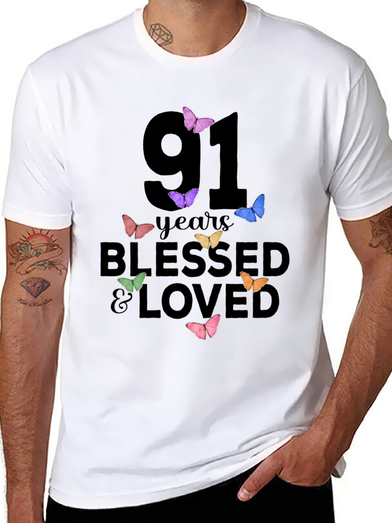 91 Years Blessed & Loved Butterfly T-Shirt