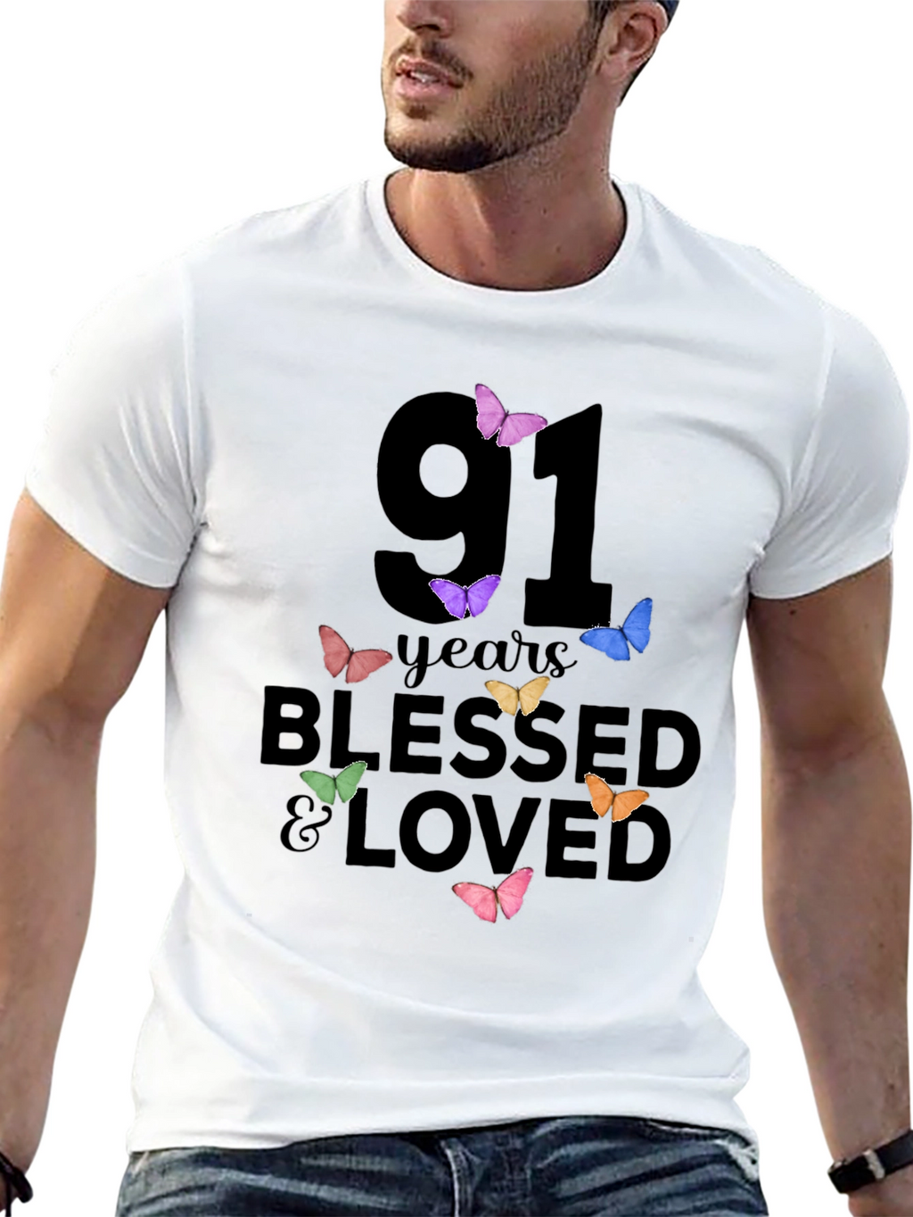 91 Years Blessed & Loved Butterfly T-Shirt
