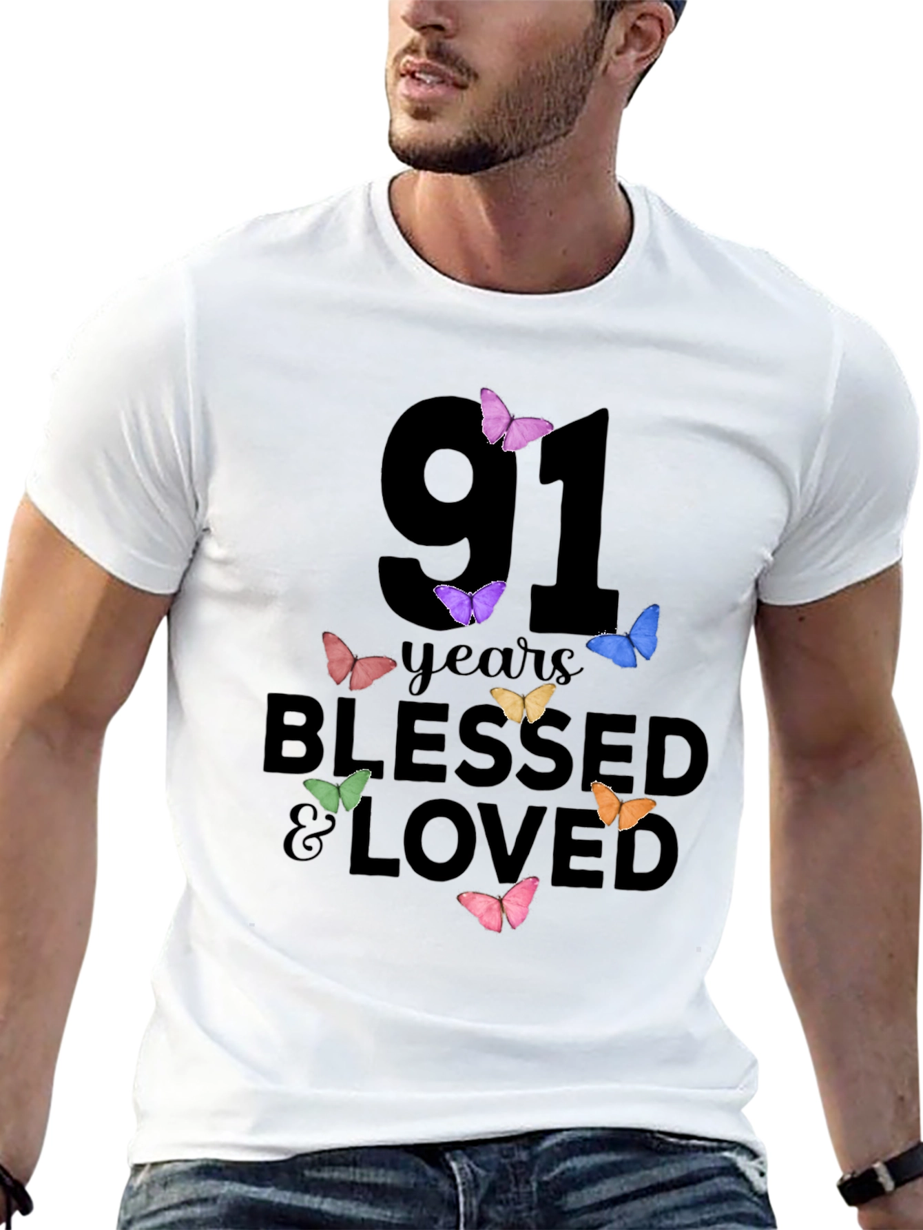 91 Years Blessed & Loved Butterfly T-Shirt