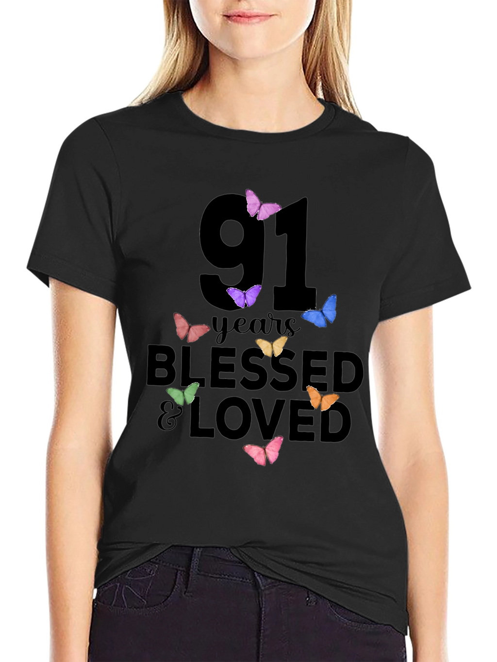 91 Years Blessed & Loved Butterfly T-Shirt