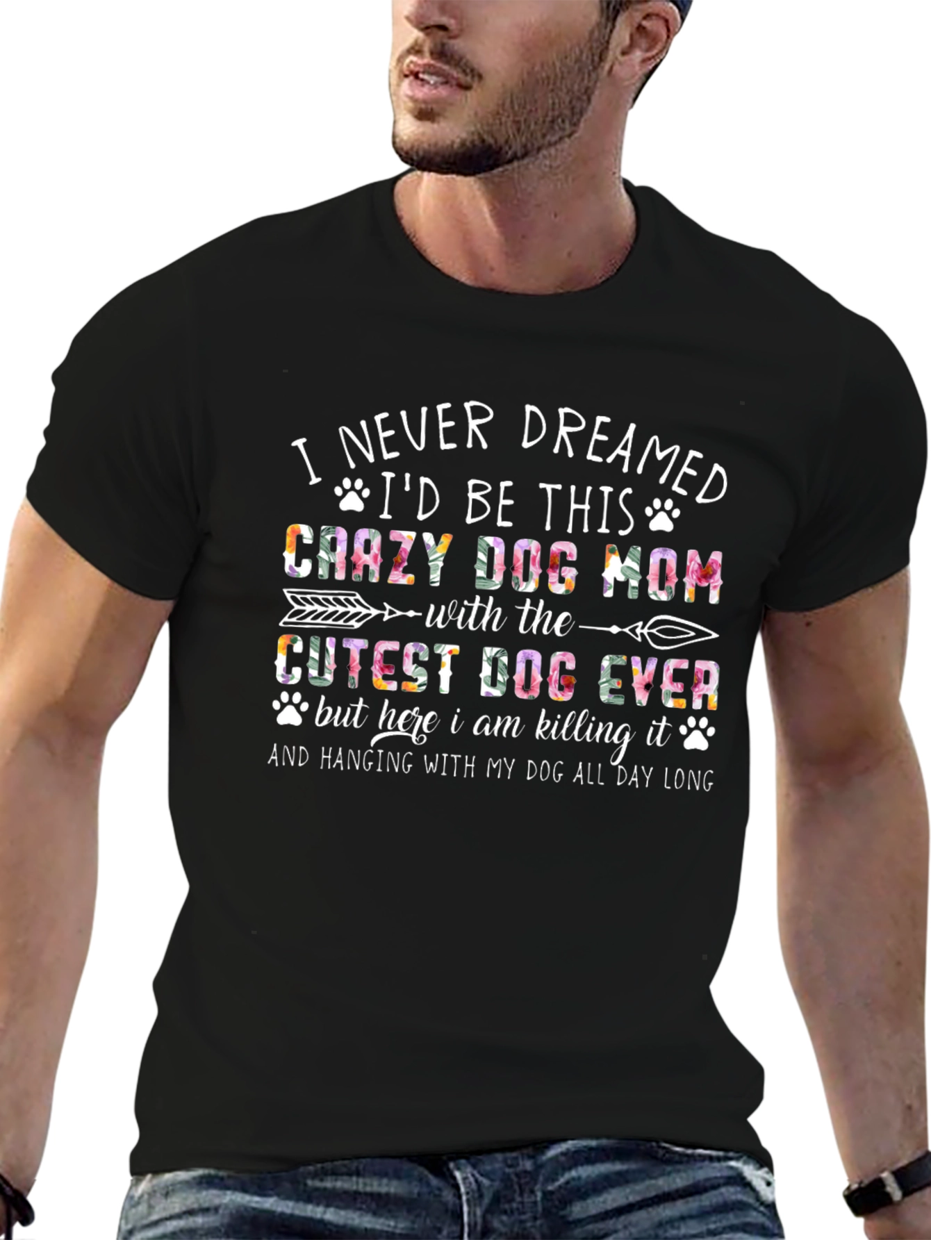 Crazy Dog Mom T-Shirt - Floral Design