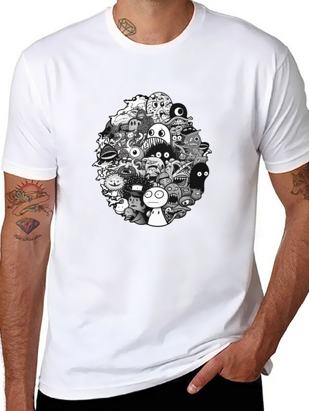 Monster Doodle Graphic Tee - Mens Black T-Shirt