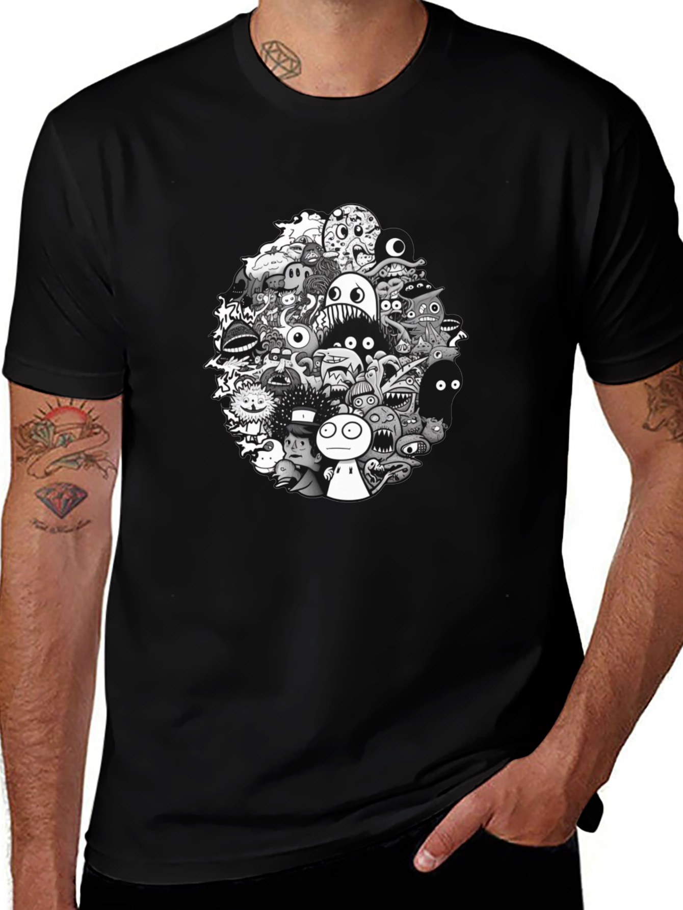 Monster Doodle Graphic Tee - Mens Black T-Shirt