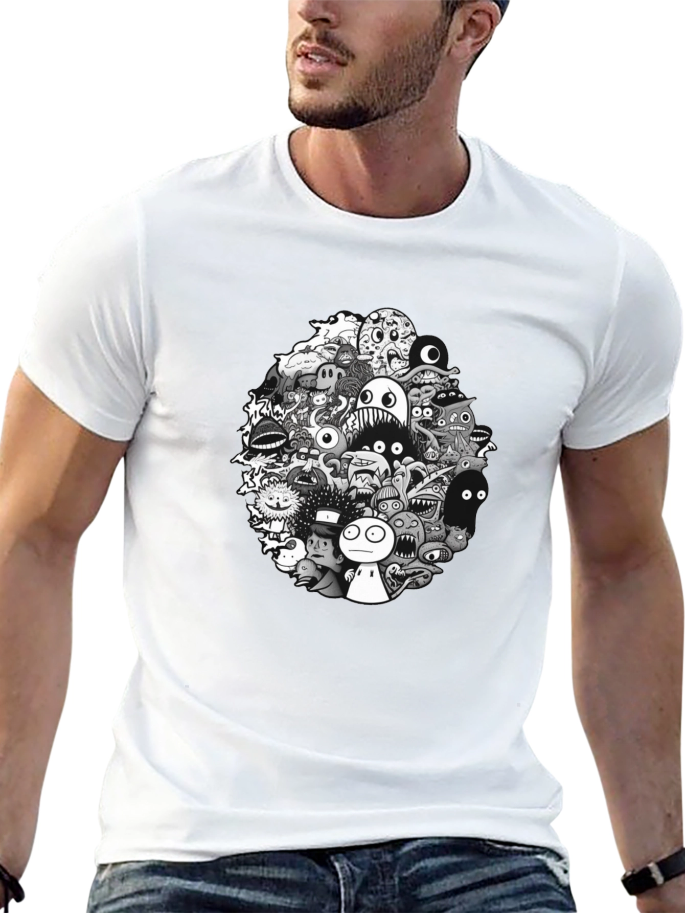 Monster Doodle Graphic Tee - Mens Black T-Shirt