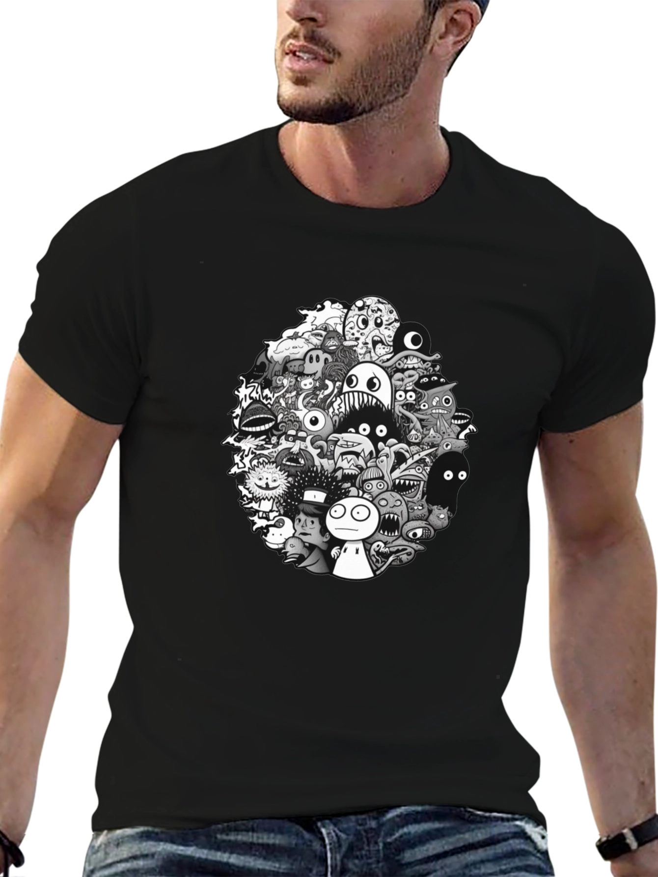 Monster Doodle Graphic Tee - Mens Black T-Shirt