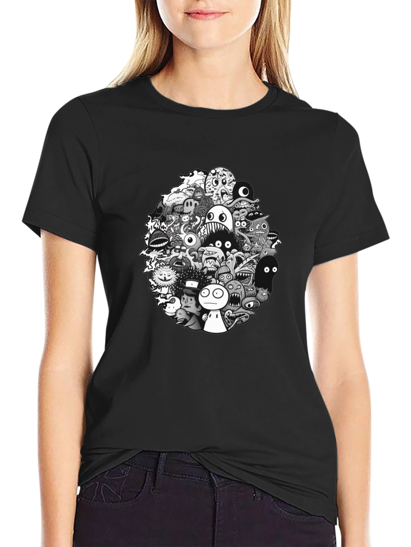 Monster Doodle Graphic Tee - Mens Black T-Shirt