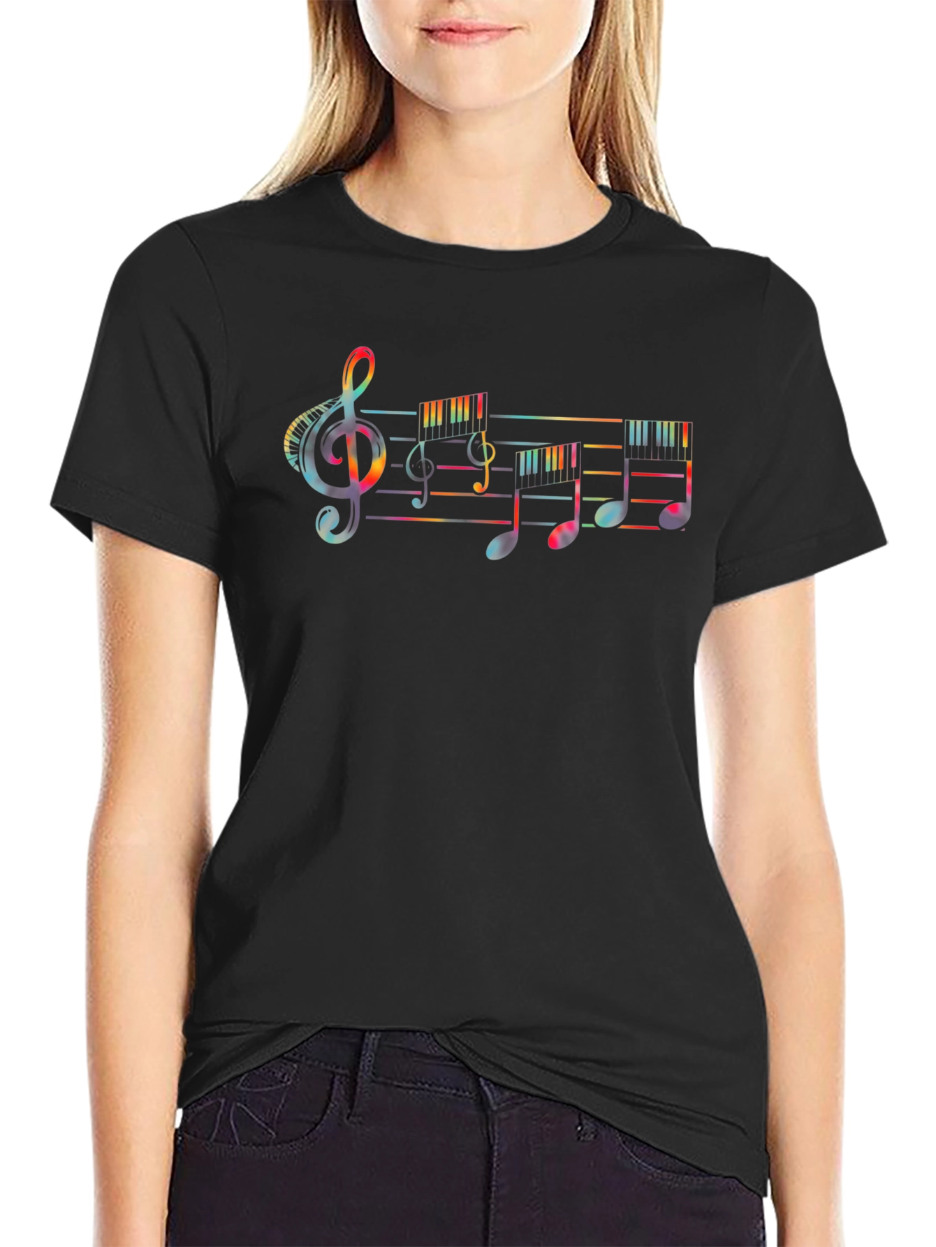 Colorful Music Notes Graphic T-Shirt