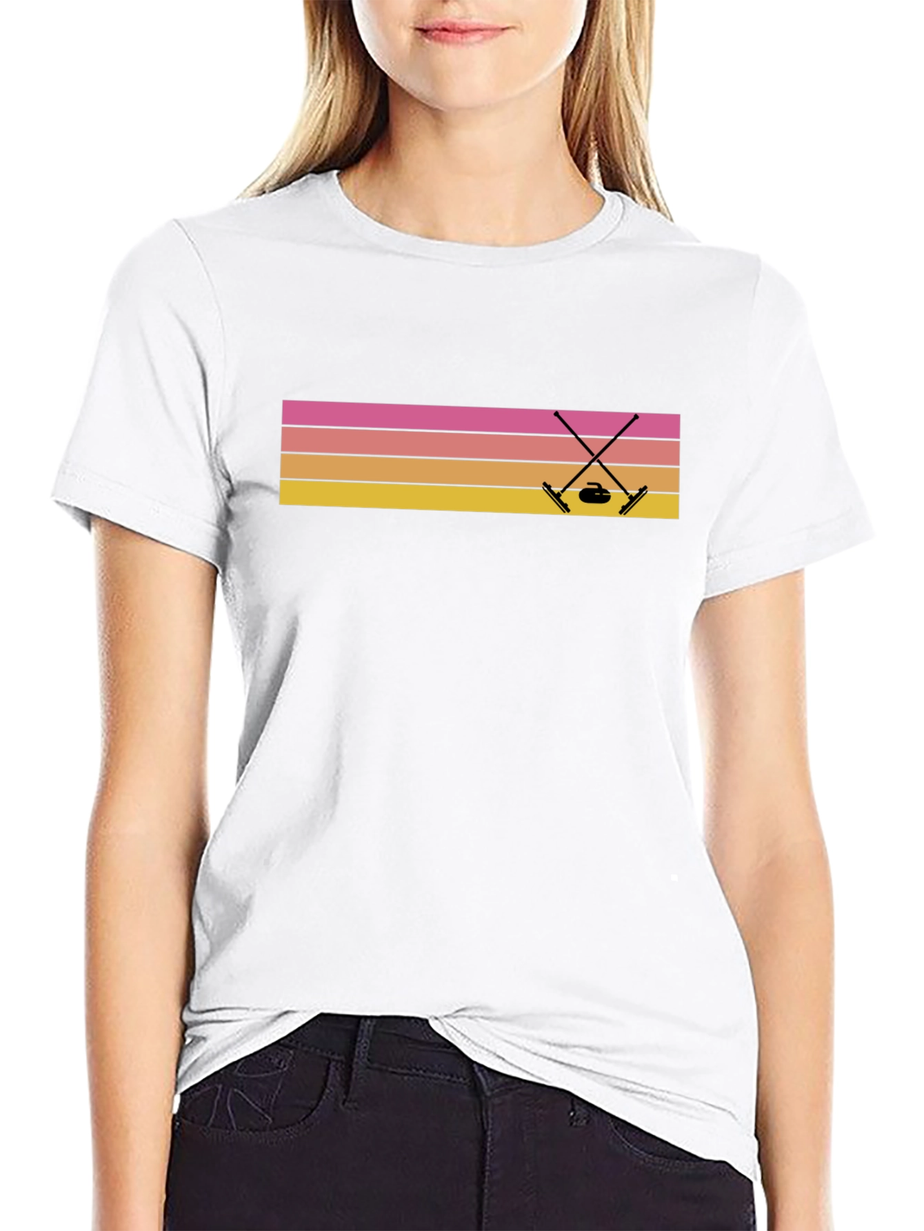Retro Curling T-Shirt Sunset Design