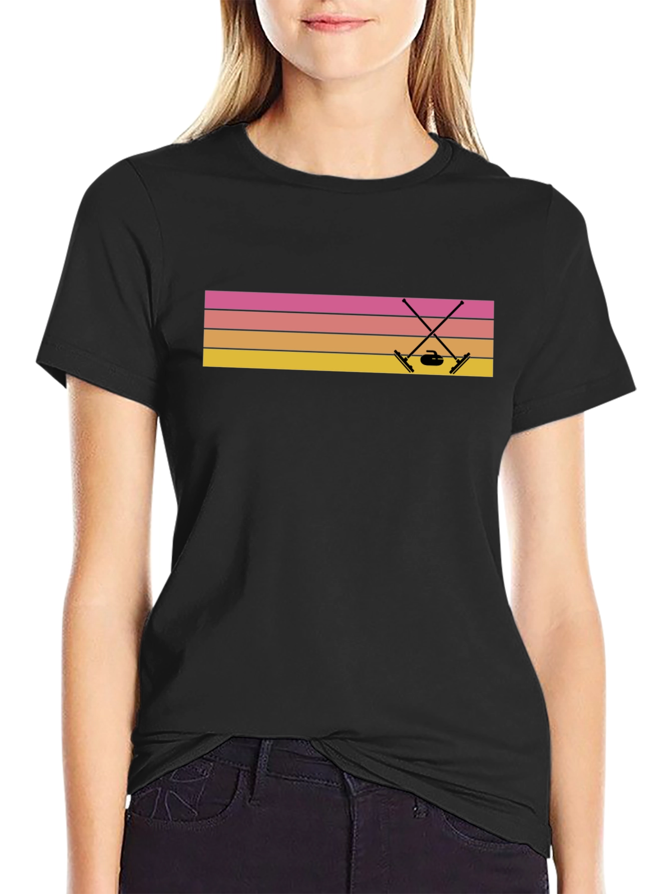 Retro Curling T-Shirt Sunset Design