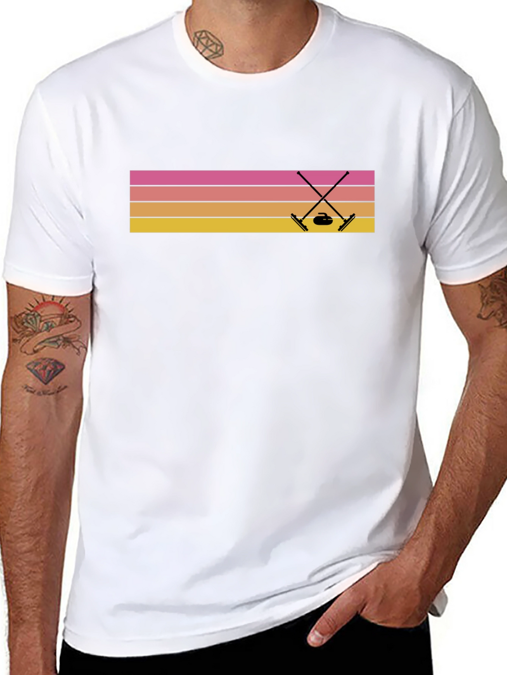 Retro Curling T-Shirt Sunset Design