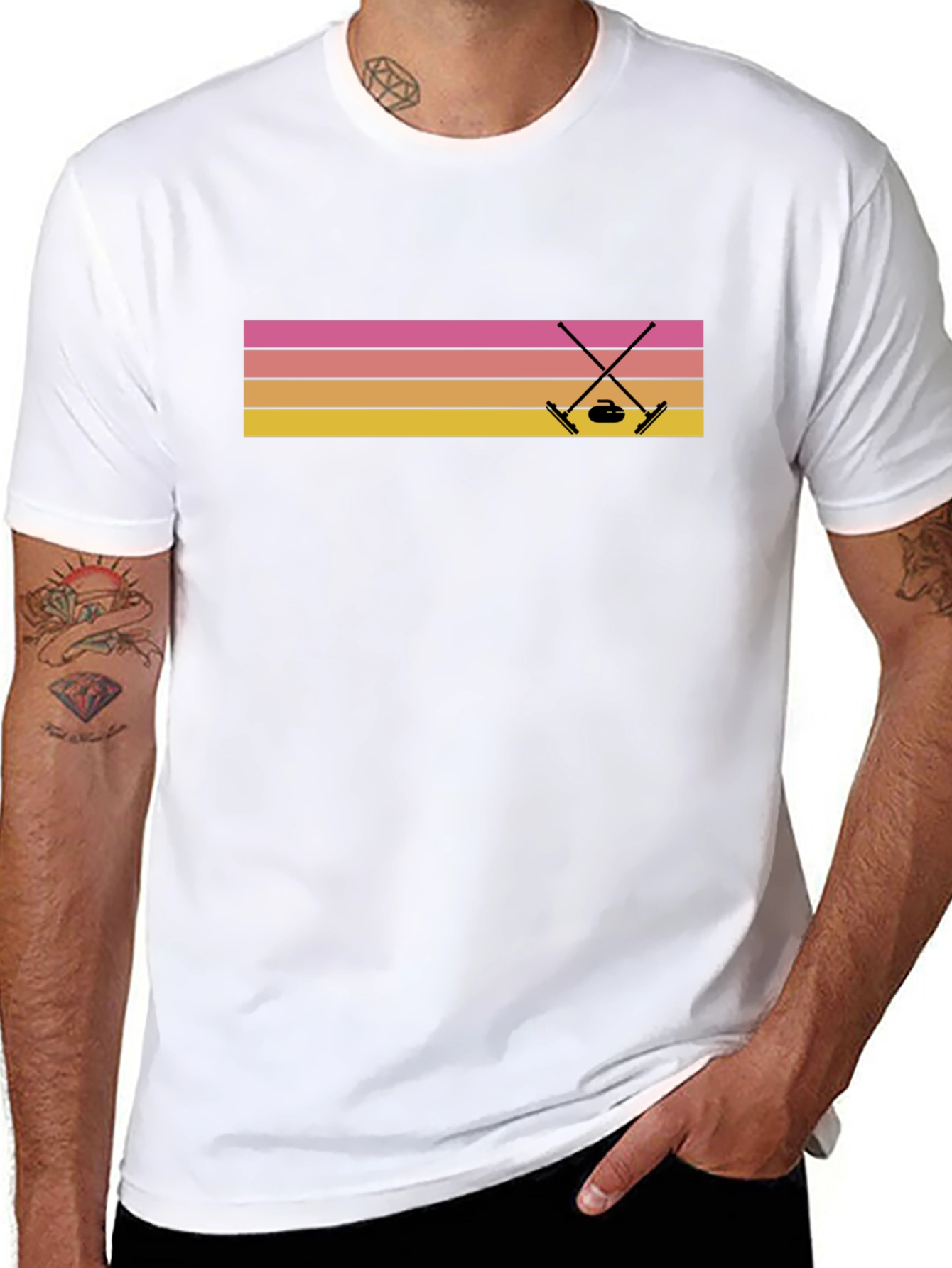 Retro Curling T-Shirt Sunset Design