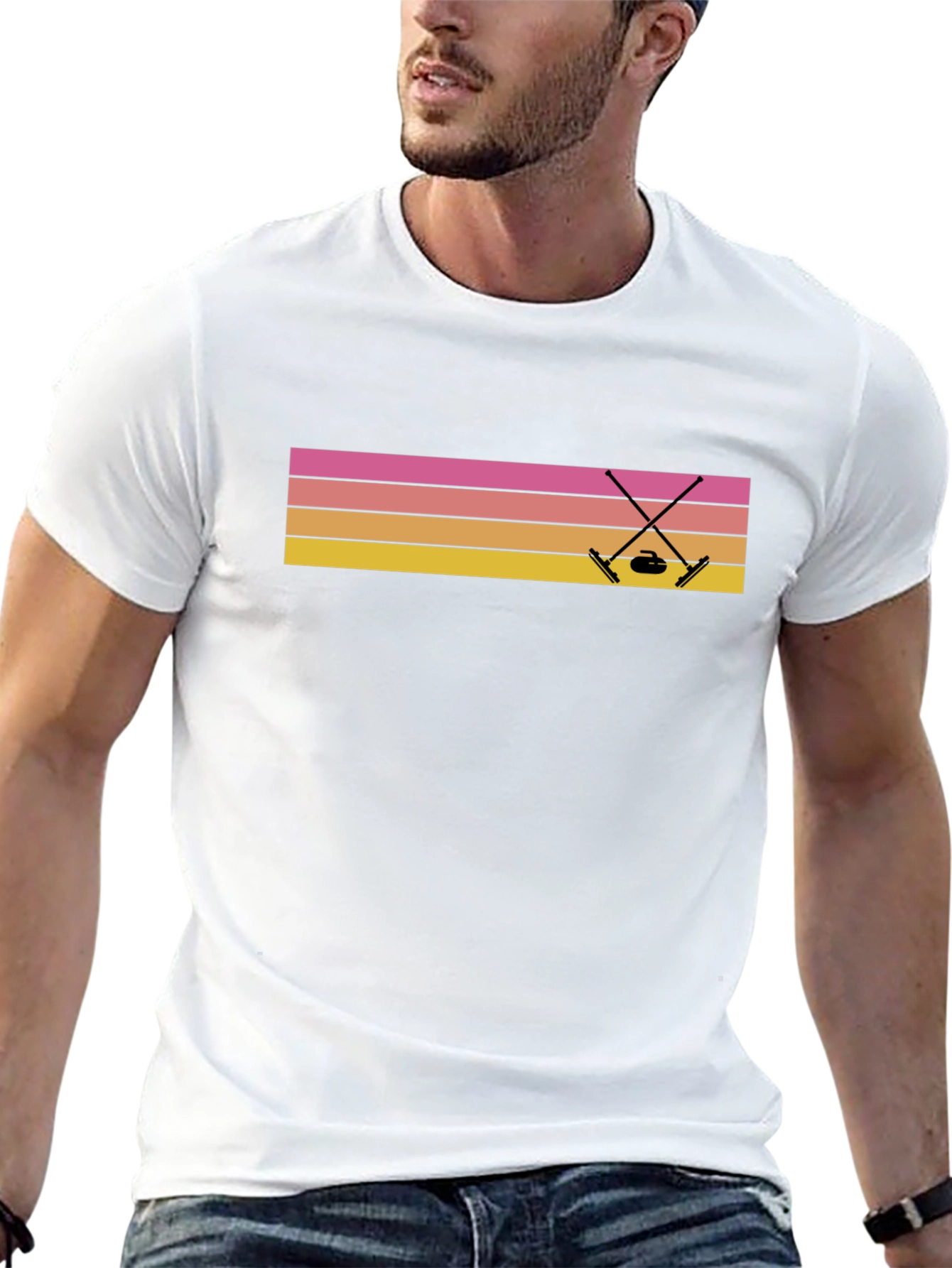 Retro Curling T-Shirt Sunset Design