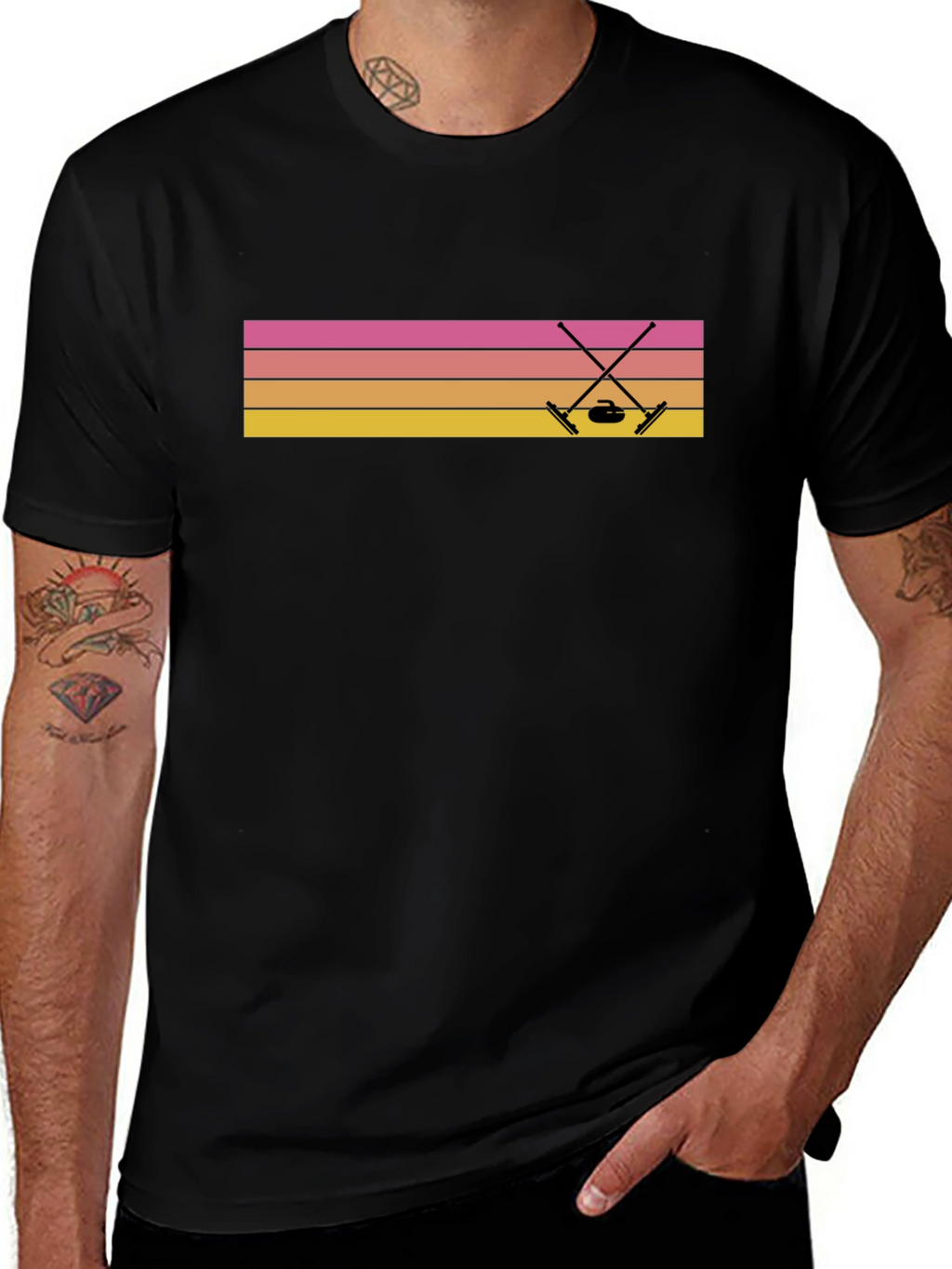 Retro Curling T-Shirt Sunset Design