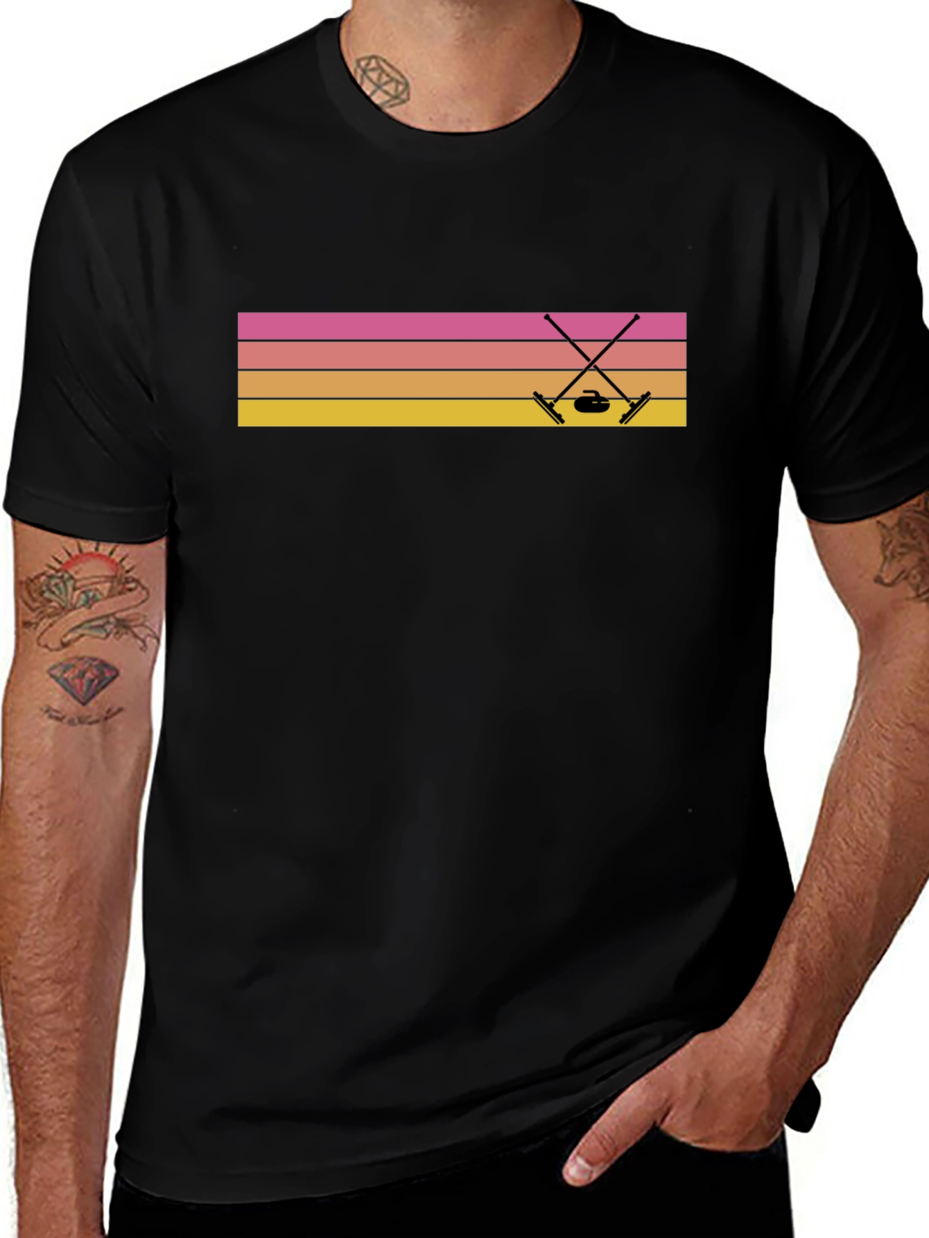 Retro Curling T-Shirt Sunset Design