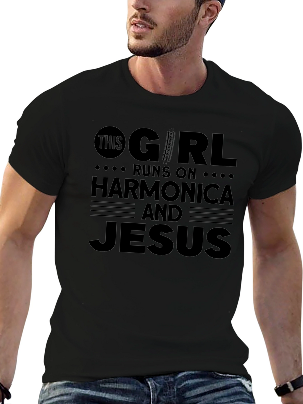 Harmonica & Jesus Graphic T-Shirt