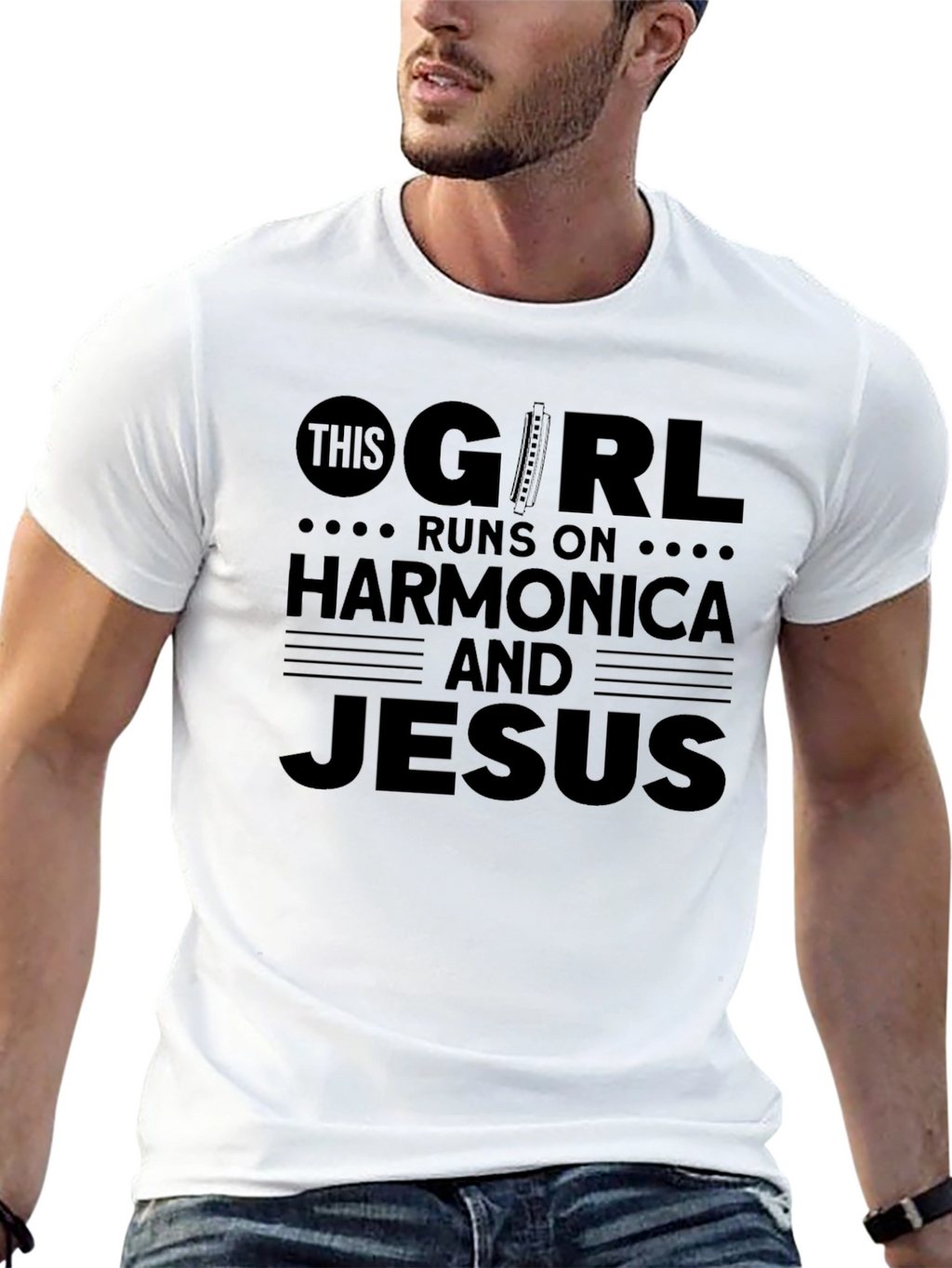 Harmonica & Jesus Graphic T-Shirt