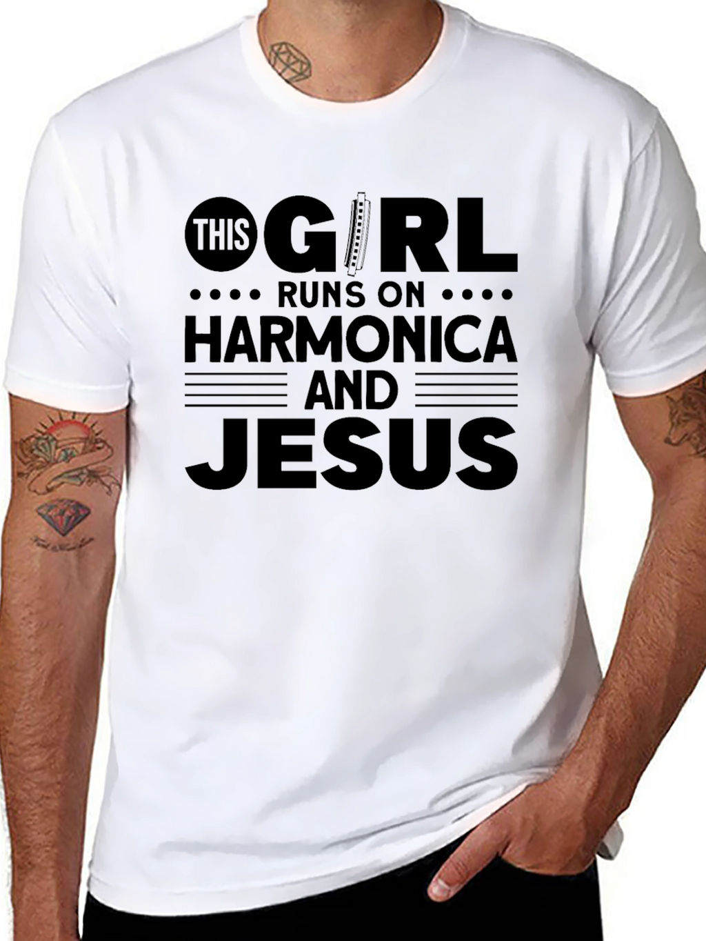Harmonica & Jesus Graphic T-Shirt