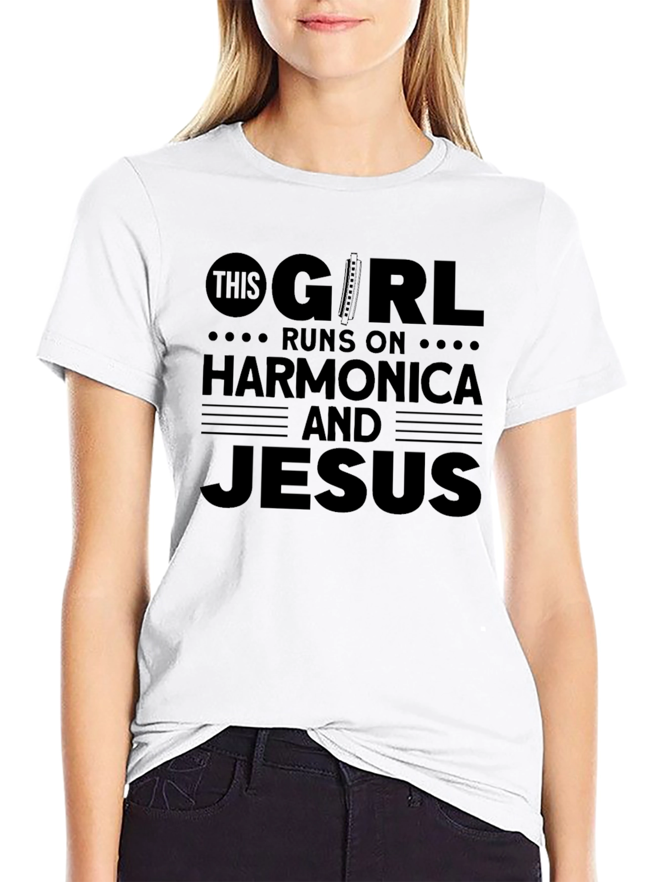 Harmonica & Jesus Graphic T-Shirt