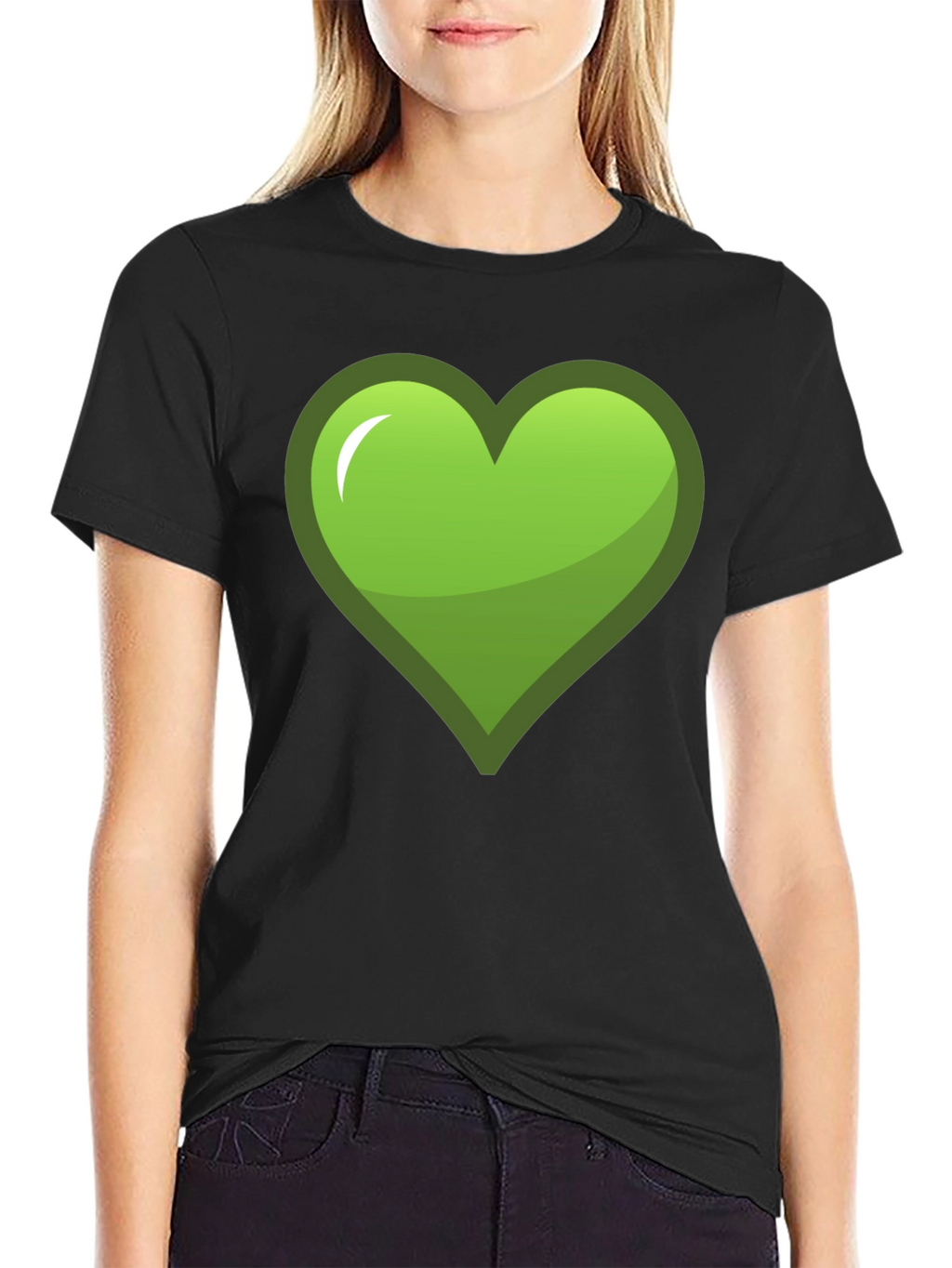 Green Heart Graphic Black T-Shirt