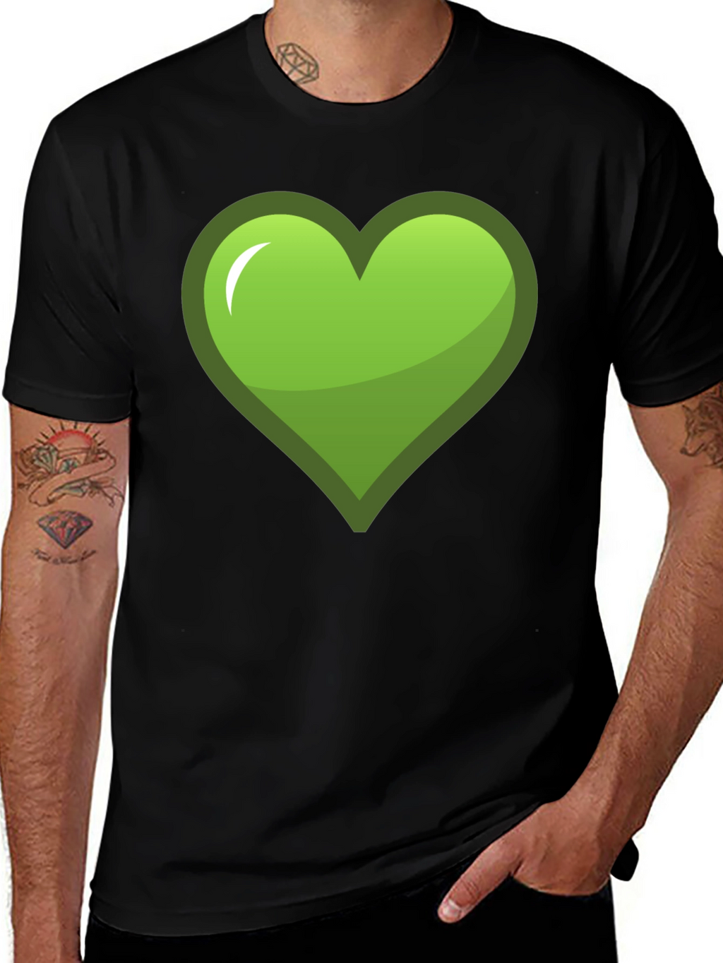 Green Heart Graphic Black T-Shirt