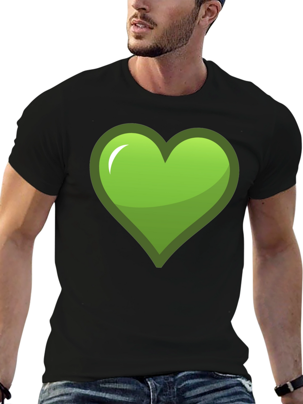 Green Heart Graphic Black T-Shirt
