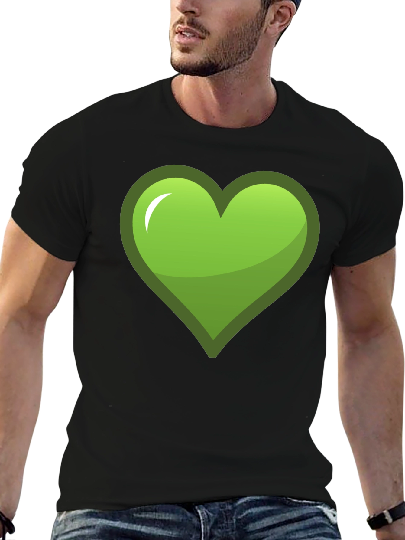 Green Heart Graphic Black T-Shirt