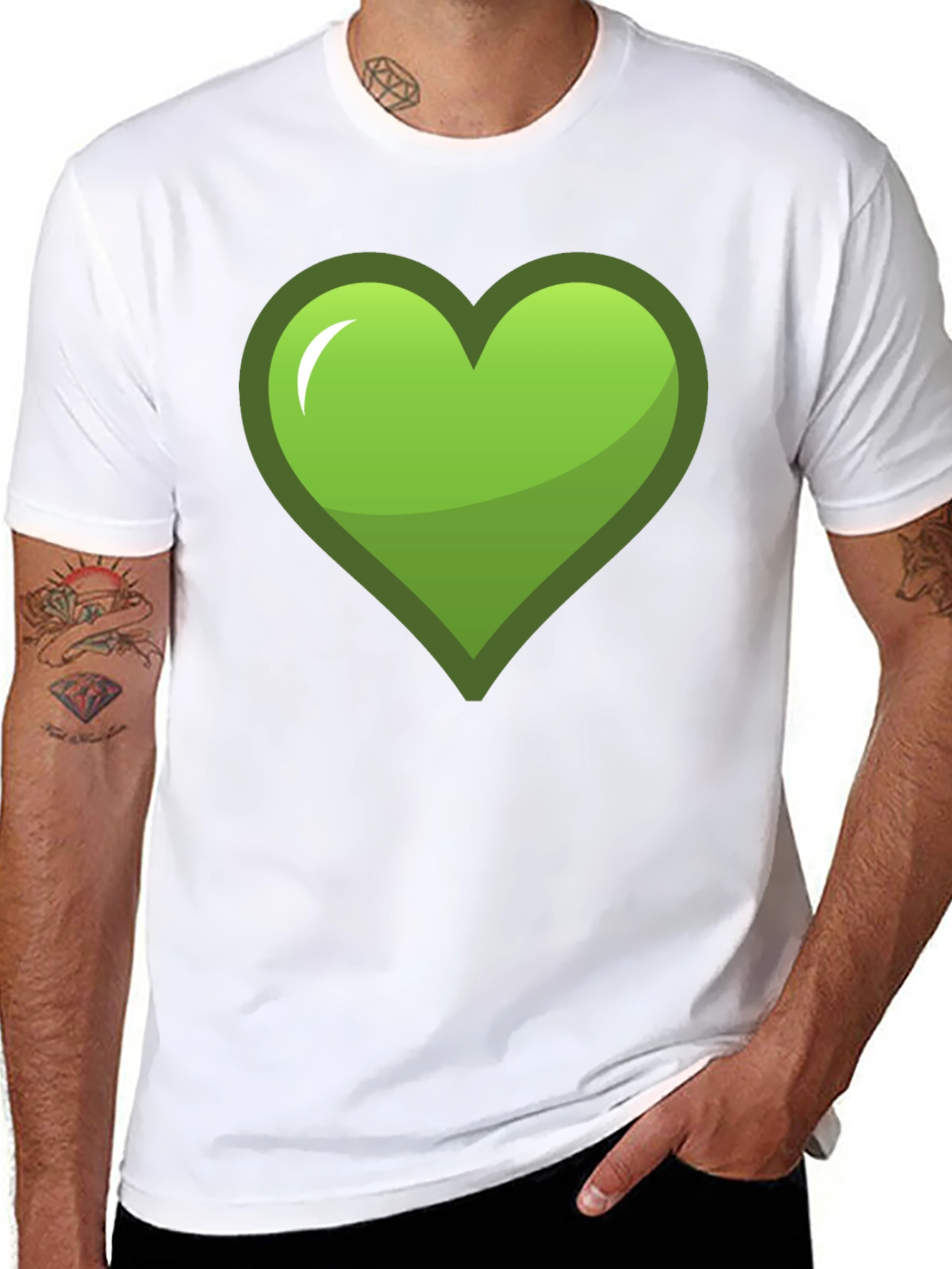 Green Heart Graphic Black T-Shirt
