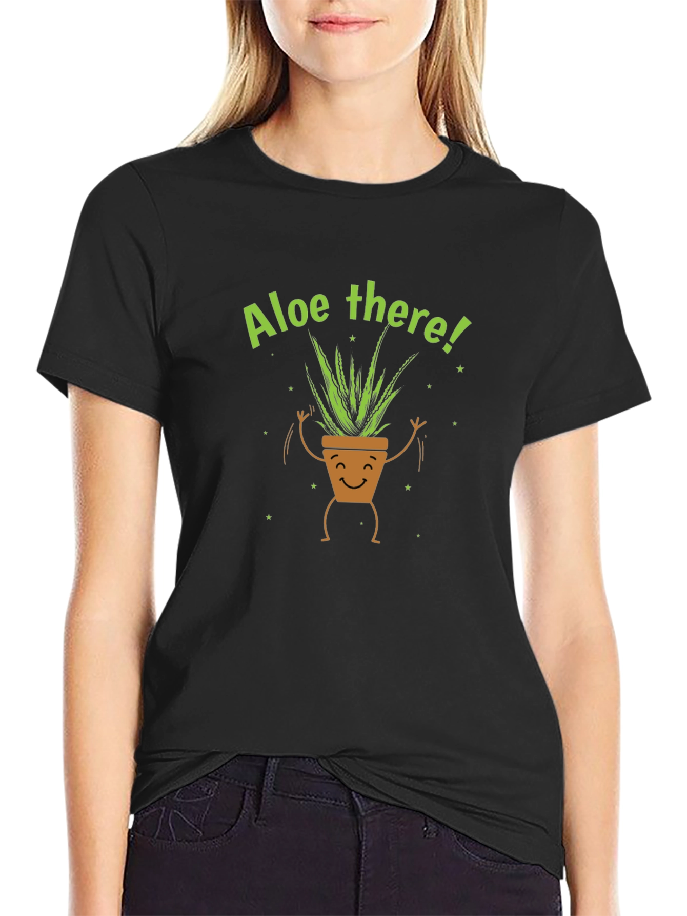 Aloe There Plant Graphic Tee - Black Cotton T-Shirt