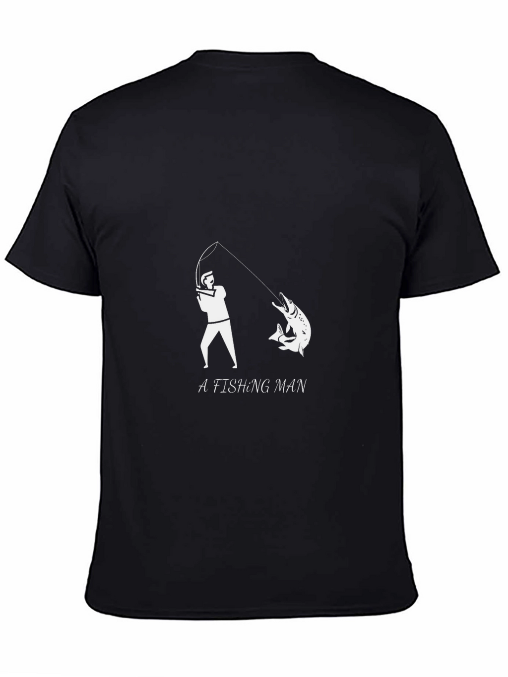 Fishing Man Graphic Tee - Black Cotton