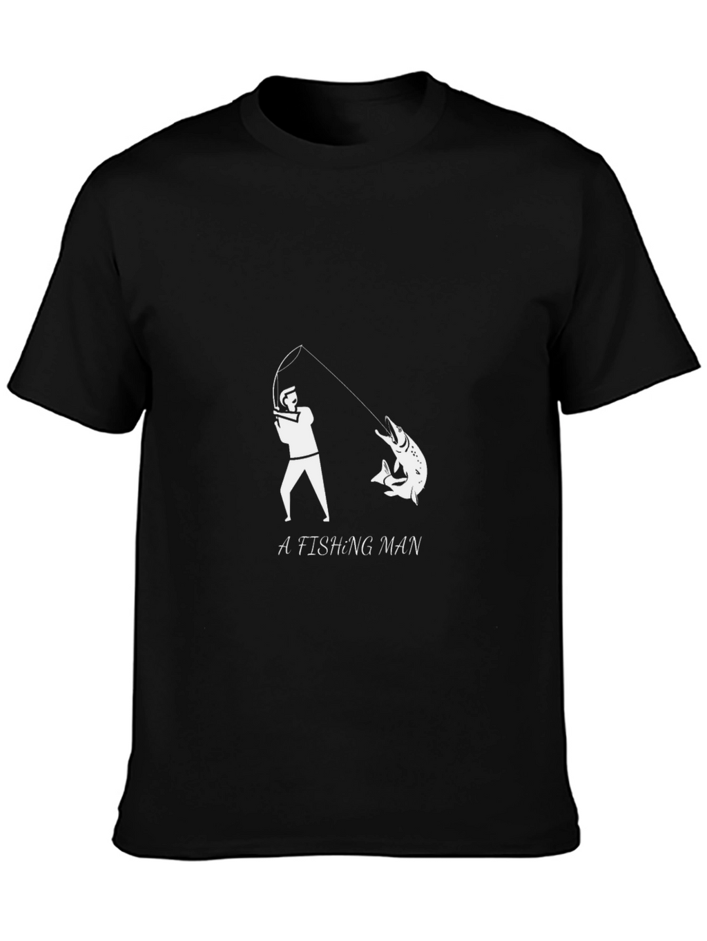 Fishing Man Graphic Tee - Black Cotton