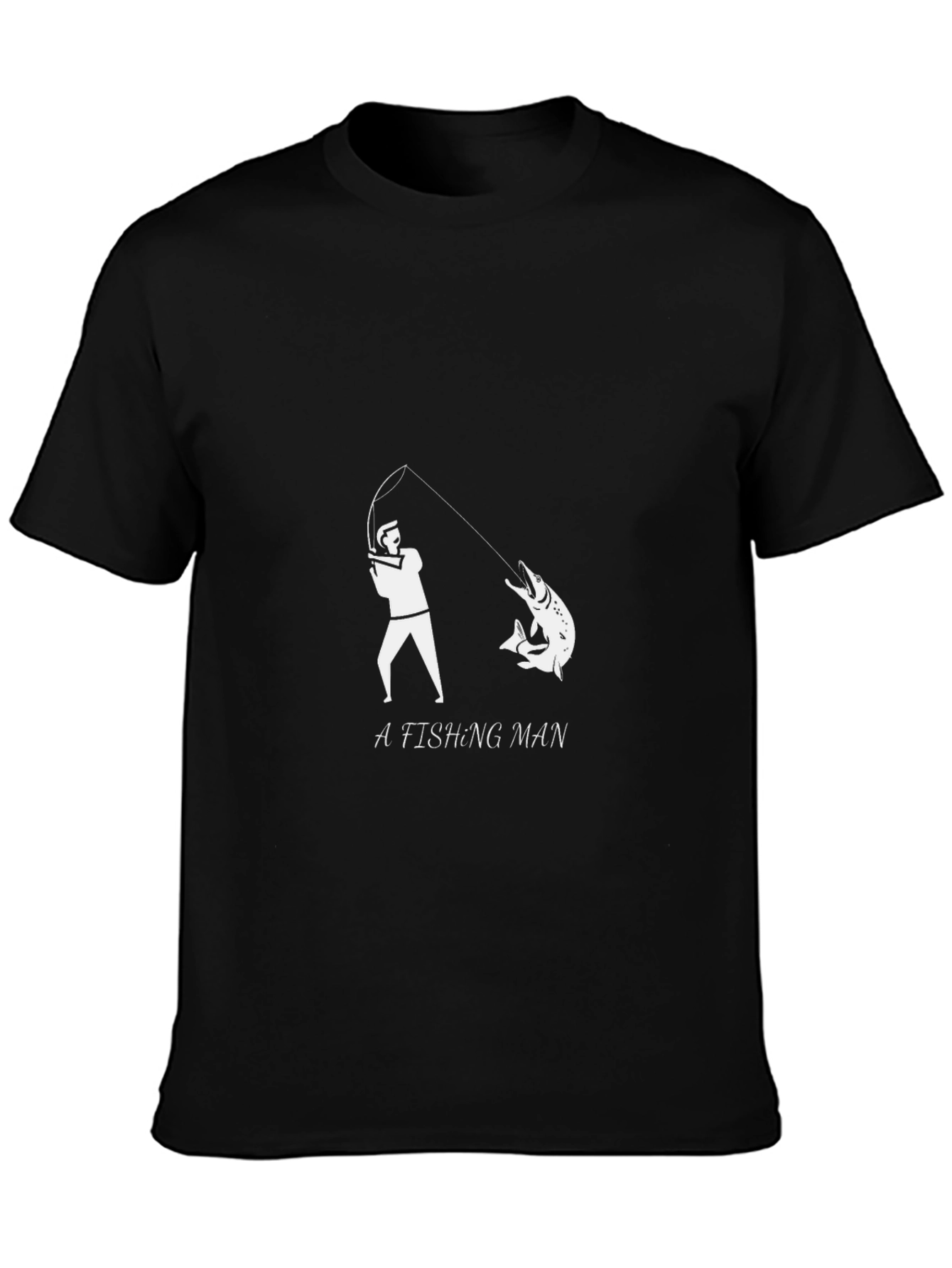 Fishing Man Graphic Tee - Black Cotton