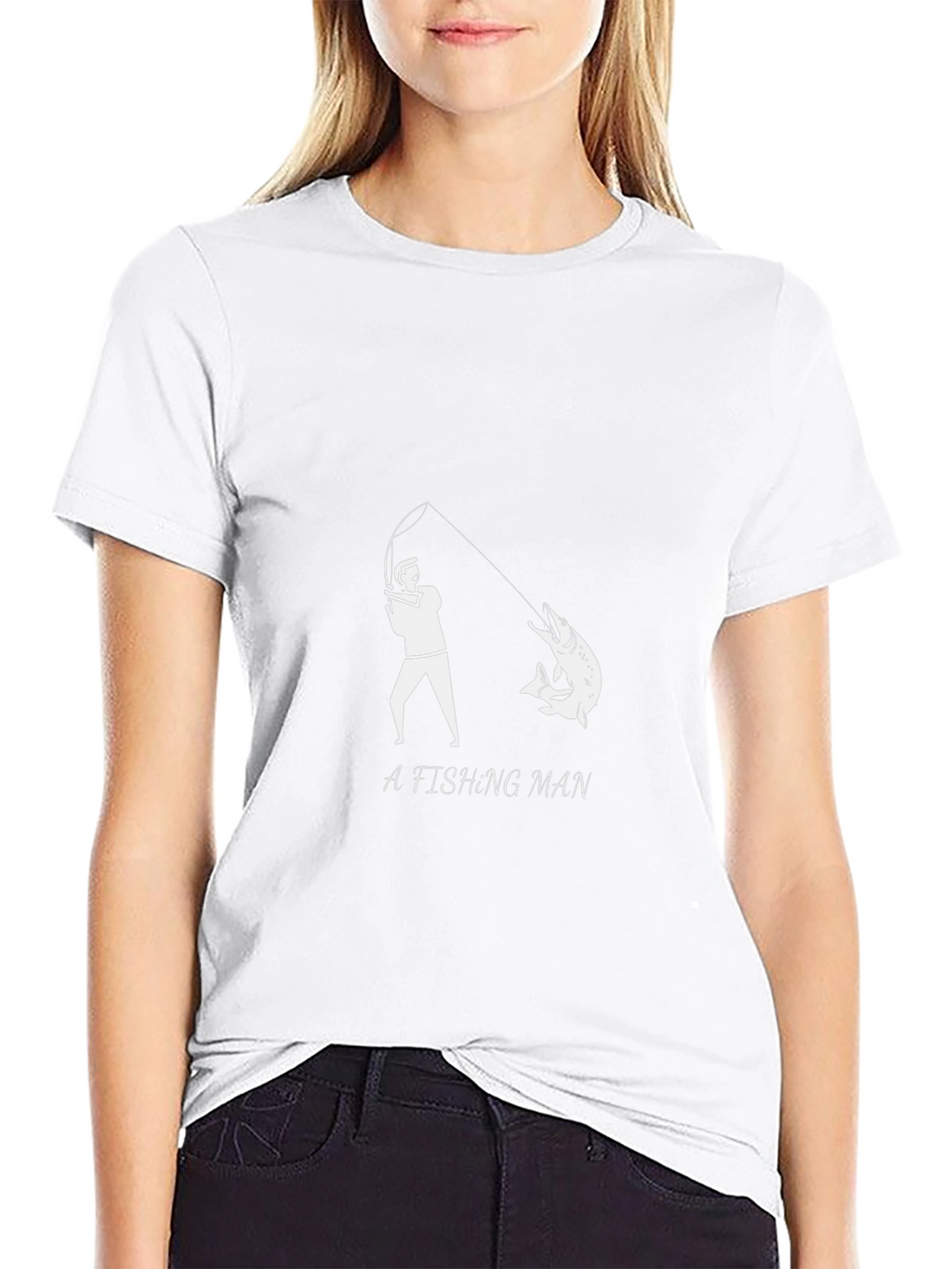 Fishing Man Graphic Tee - Black Cotton