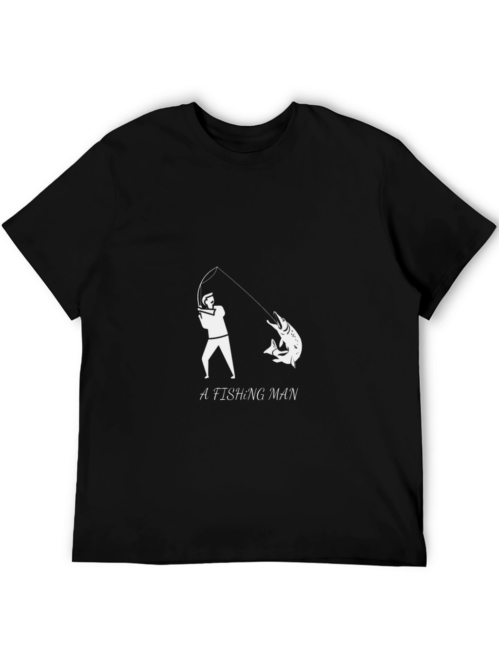 Fishing Man Graphic Tee - Black Cotton