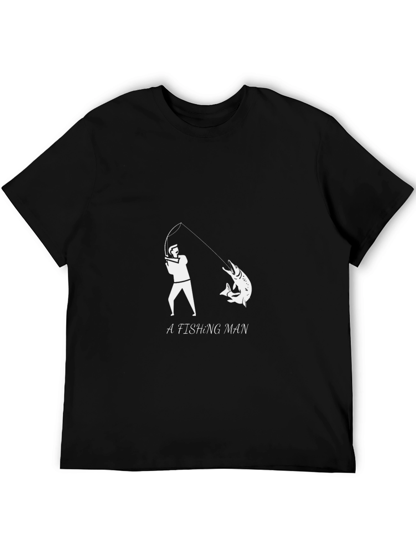 Fishing Man Graphic Tee - Black Cotton