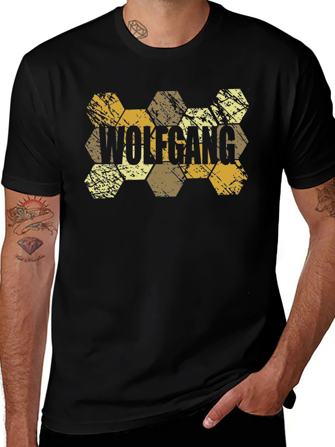 Wolfgang Hexagon Pattern Black T-Shirt