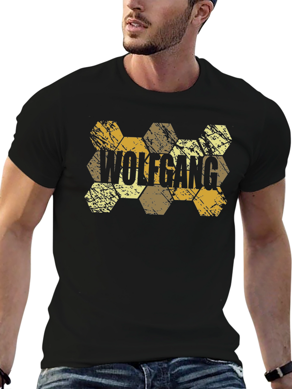 Wolfgang Hexagon Pattern Black T-Shirt