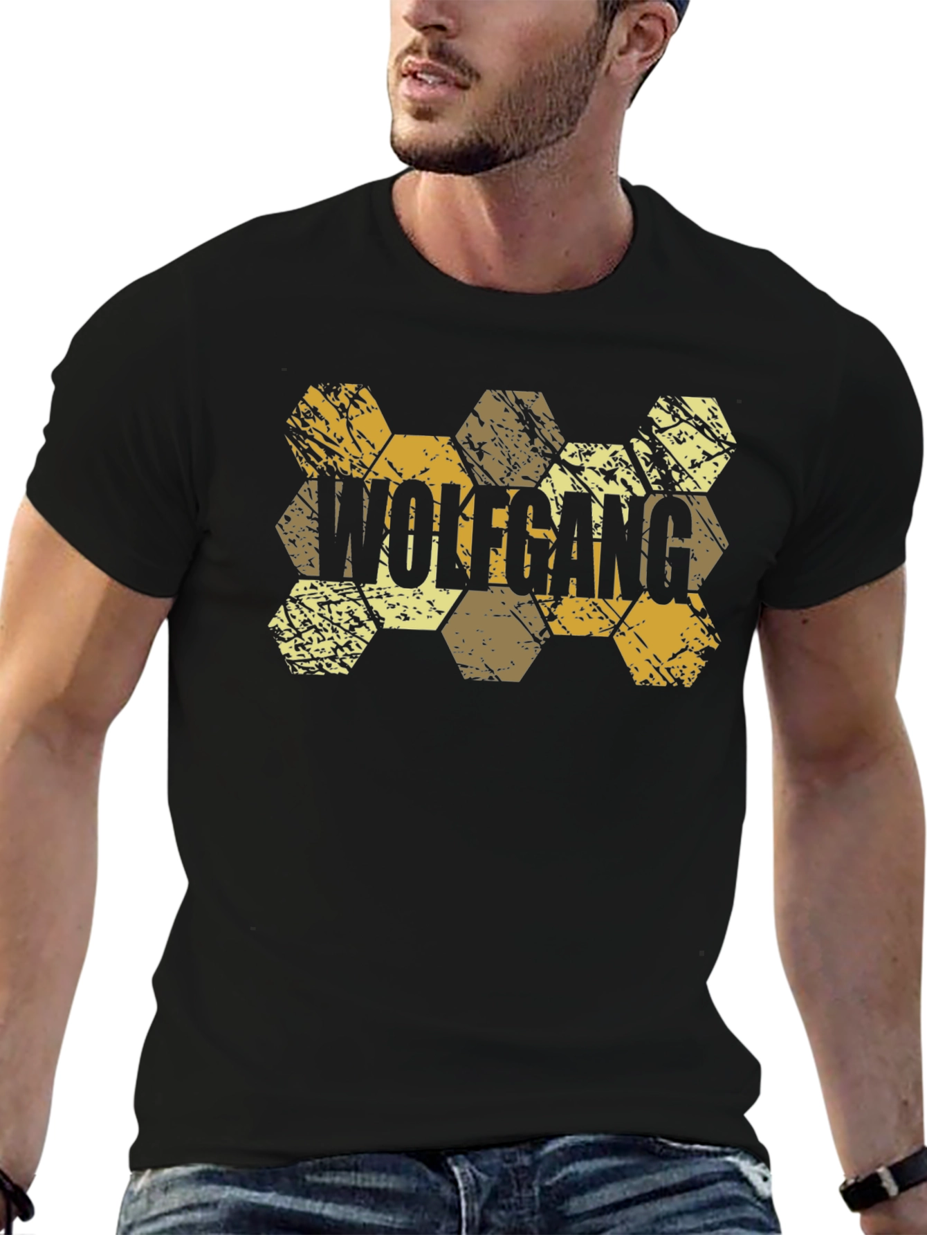 Wolfgang Hexagon Pattern Black T-Shirt