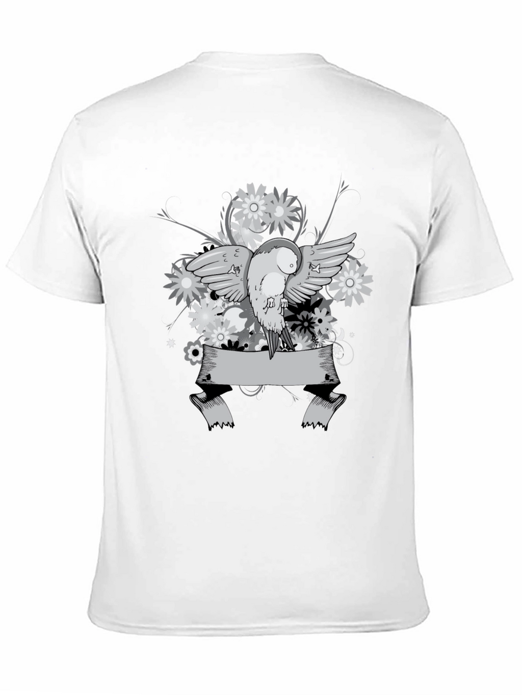 Floral Bird Graphic Tee - Black Cotton