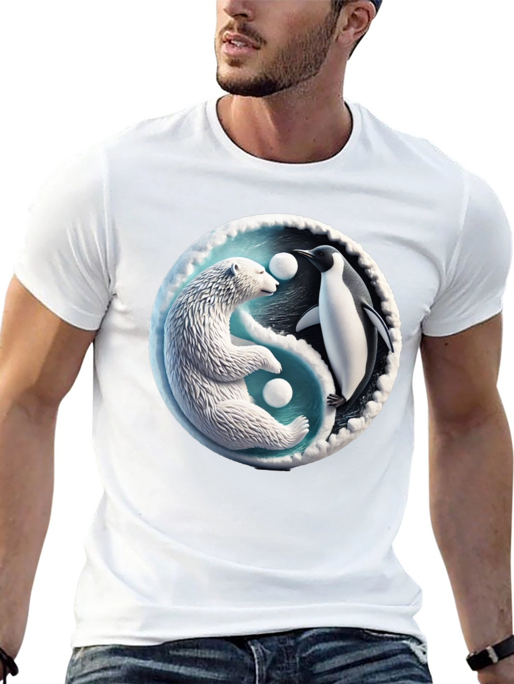 Yin Yang Polar Bear and Penguin Graphic Tee