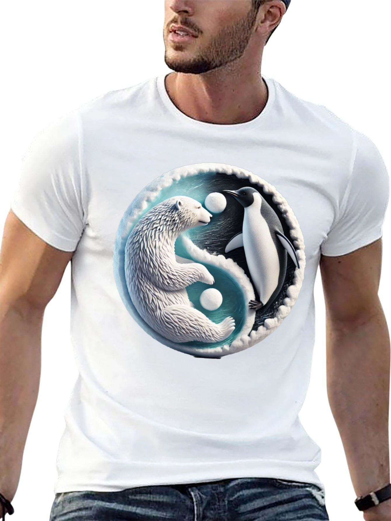 Yin Yang Polar Bear and Penguin Graphic Tee